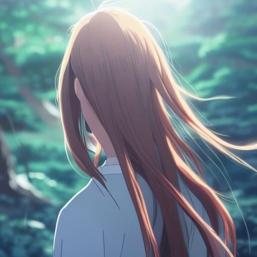 Anime Long Hair Key Visual in Ghibli Style