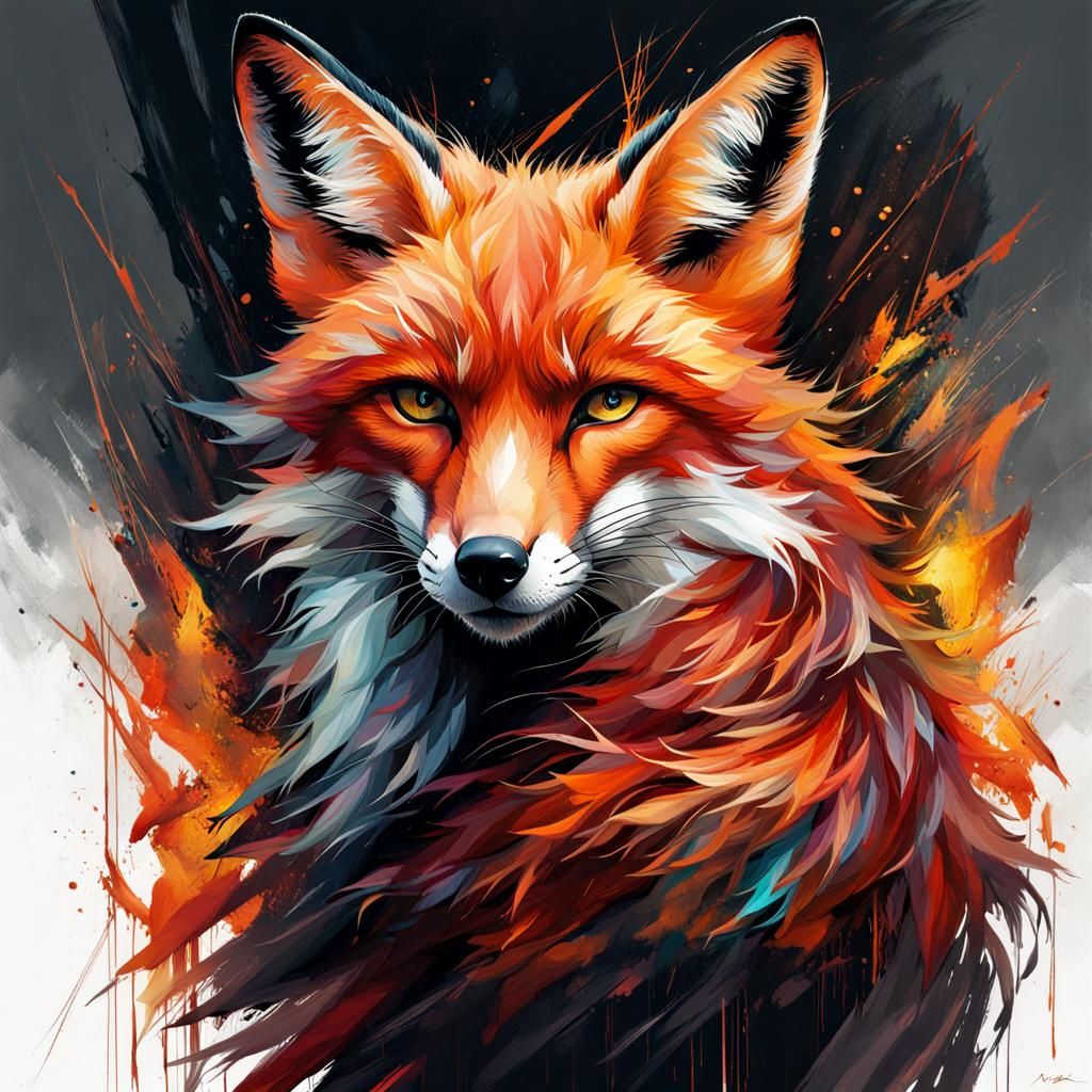 Fiery Fox Portrait in Digital Painting Style