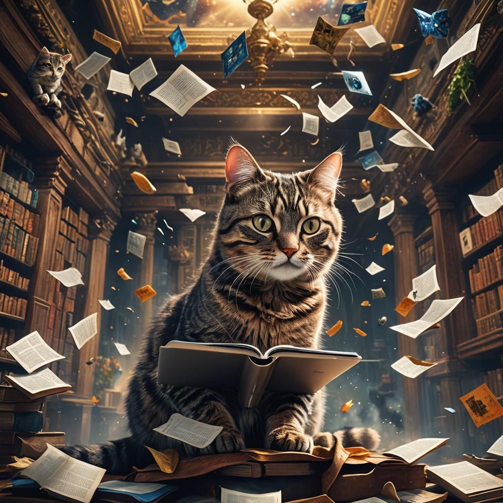 Elegant Cat Reading on Macbook in Photorealistic Style