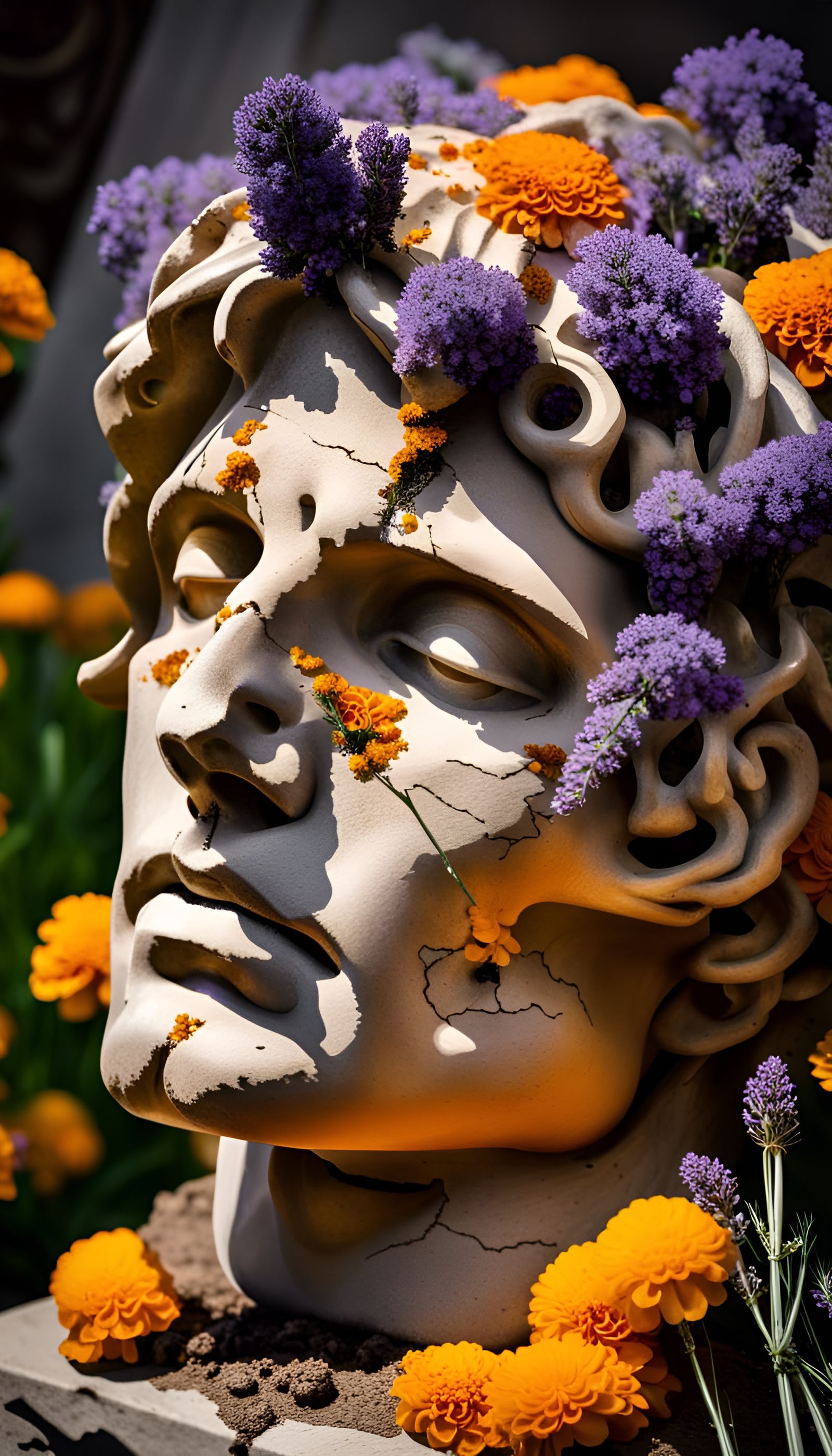 Alexander the Great Statue with Floral Crown