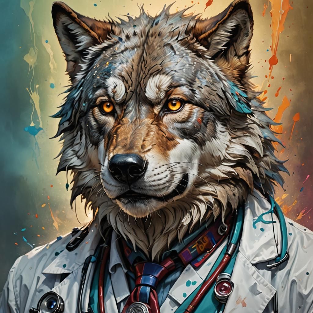 Hyperrealistic Wolf Doctor Concept Art