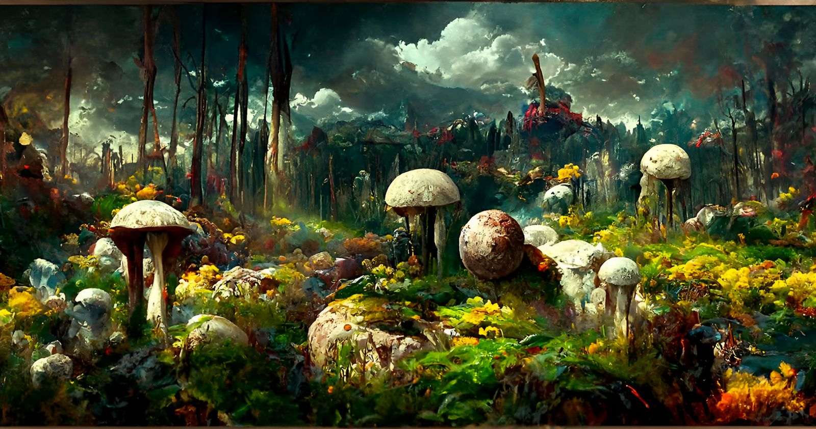 Giant Mushroom Forest in Hyperrealistic Style