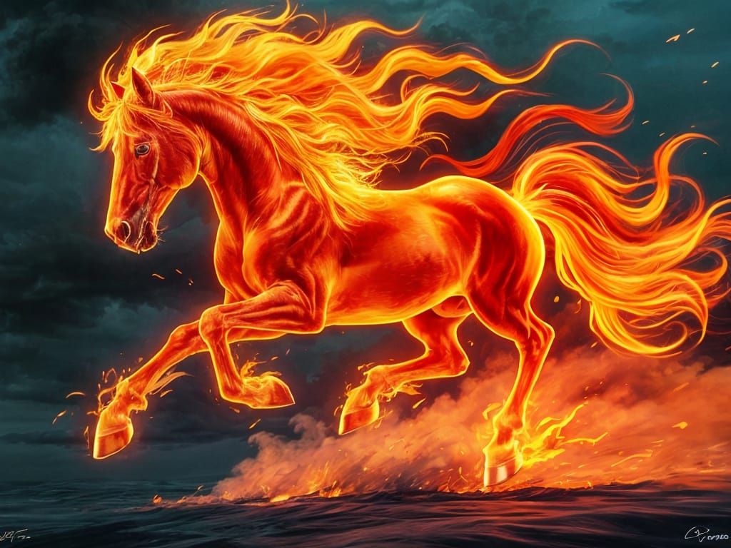 Fiery Horse Galloping with Blazing Mane