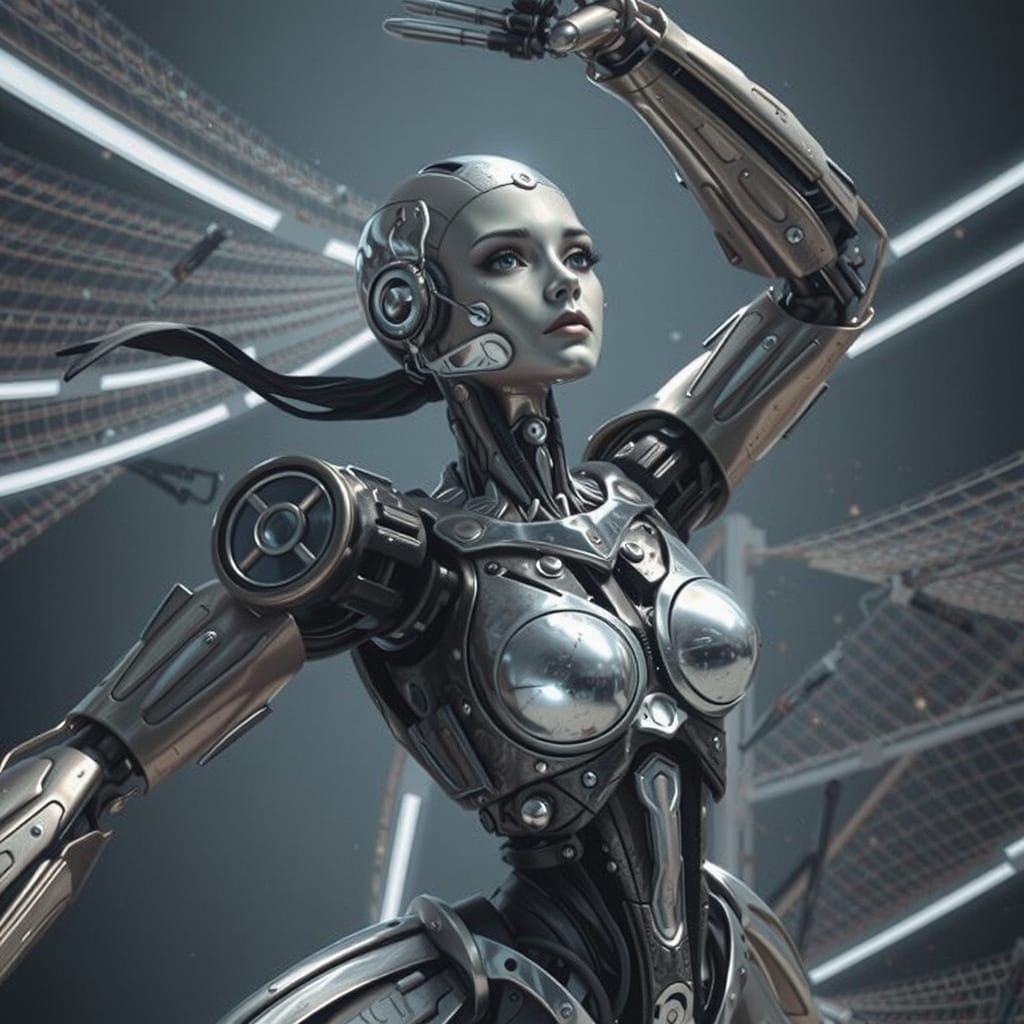 Chrome Ballerina Robot Glitchcore Digital Art