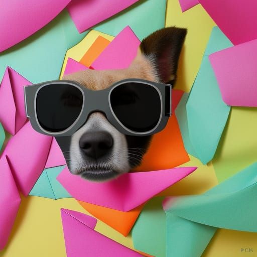 Dog in Sunglasses as Origami Papercraft