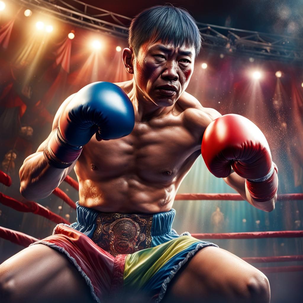 Hyperrealistic Asian Circus Boxing Match Concept Art