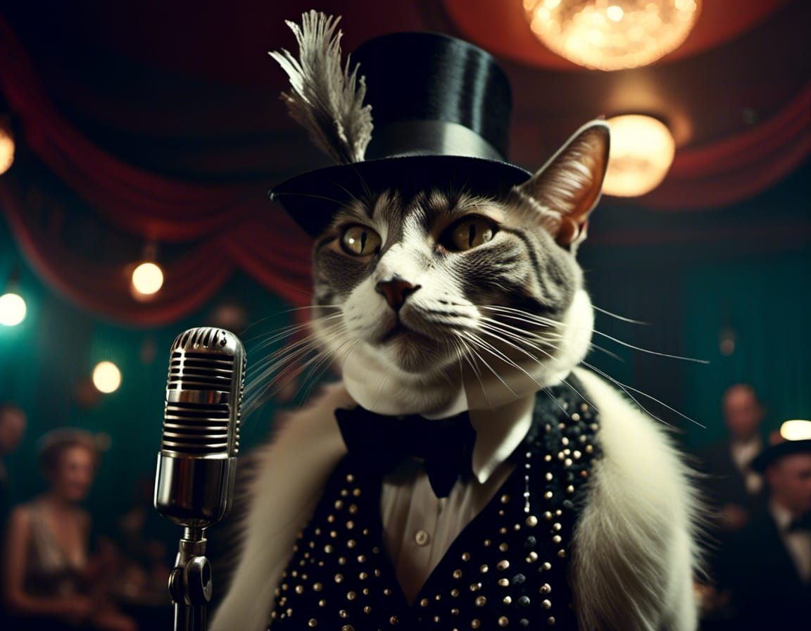 Sophisticated Cat Singer in Film Noir Style