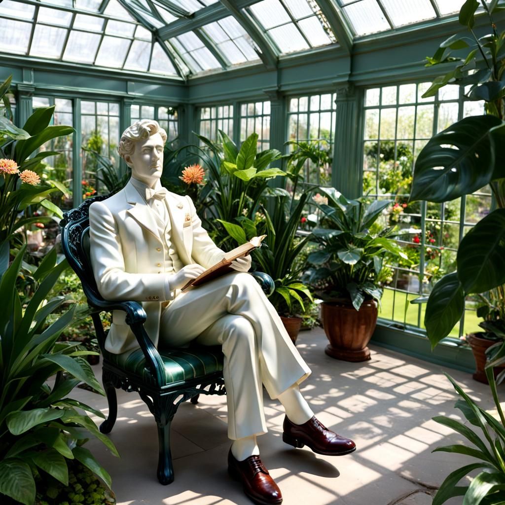 Edwardian Statue in a Conservatory with Sunlight