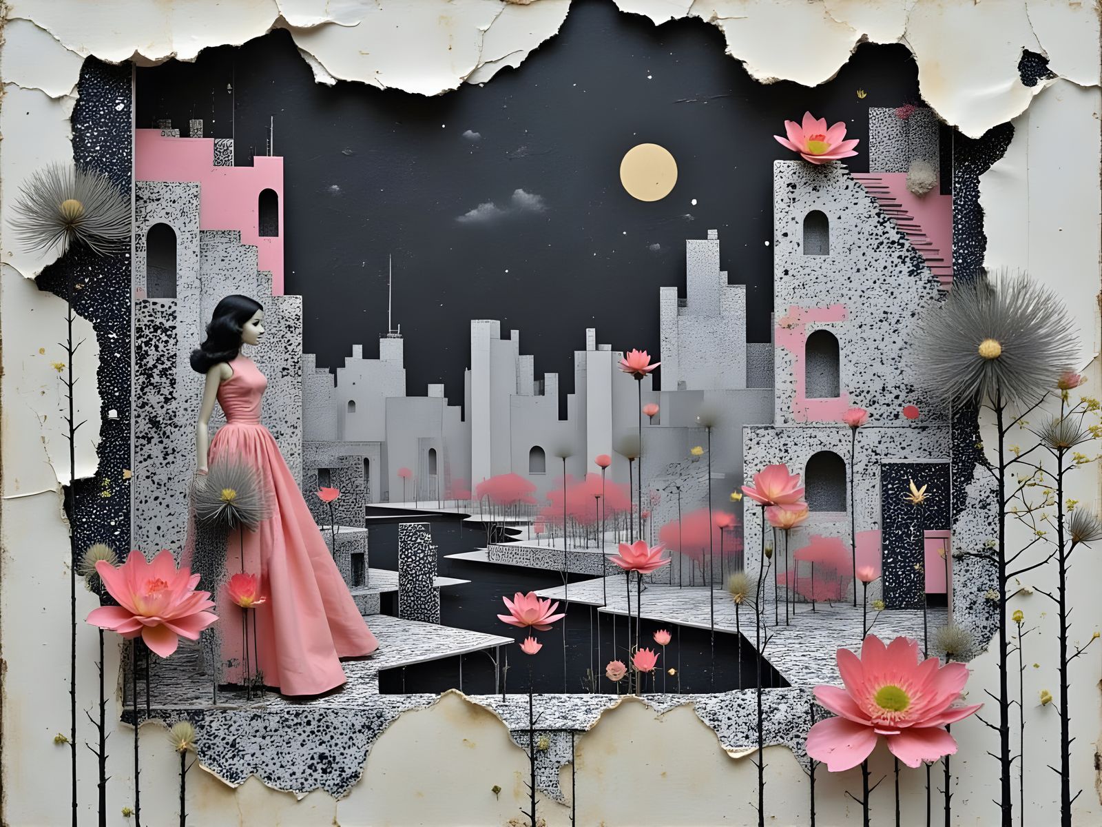 Barbie and Ken in Escher-esque Pop Art Diorama