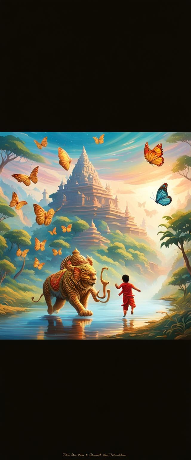 Vibrant Hindu Art: Bholenath in Jungle Scene