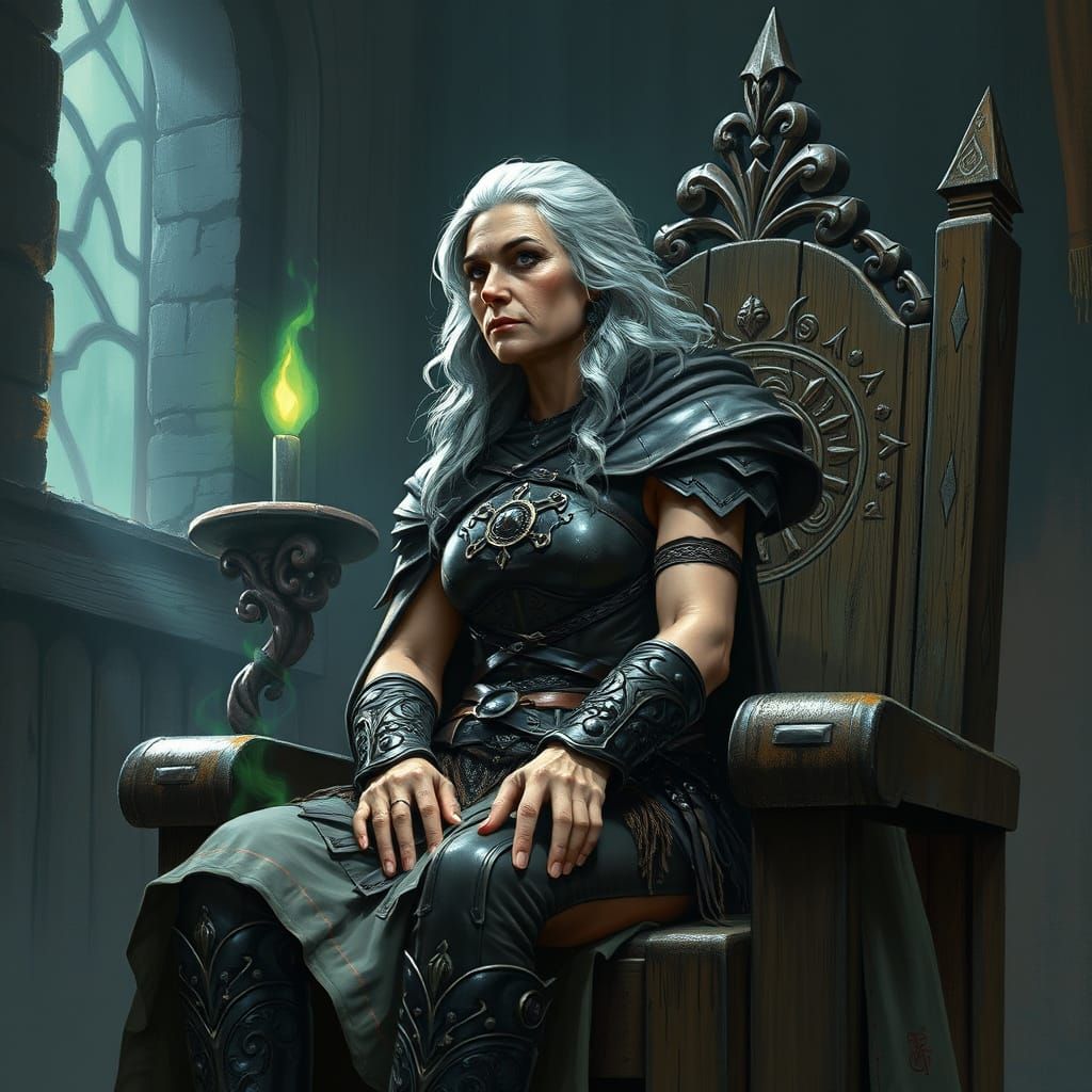 Amazon Queen on Throne in Ethereal Green Light