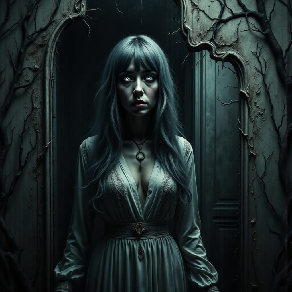 Possessed Woman Emerging From Shattered Mirror