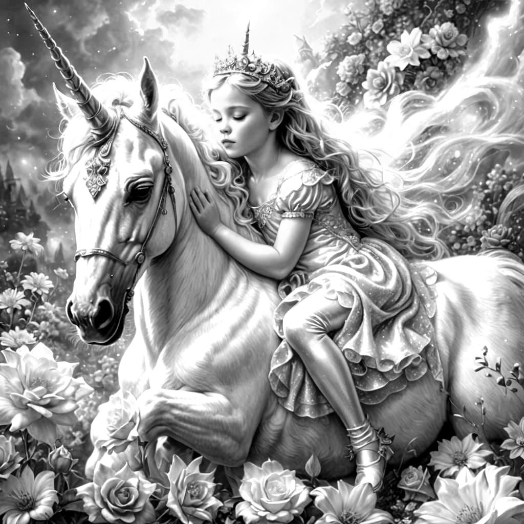 Sleeping Baby Princess with Unicorn in Ethereal Light