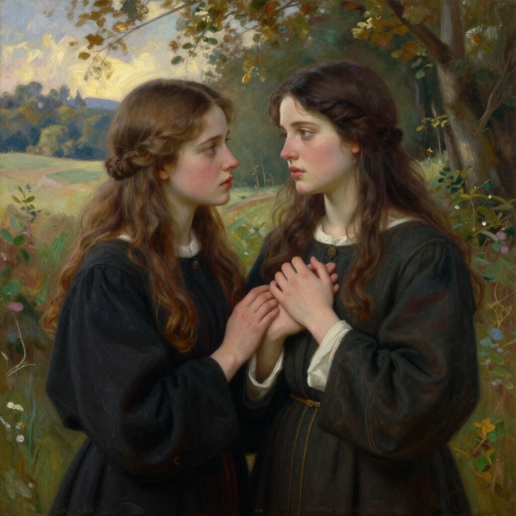 Conflicted Love in a Serene Landscape Oil Painting