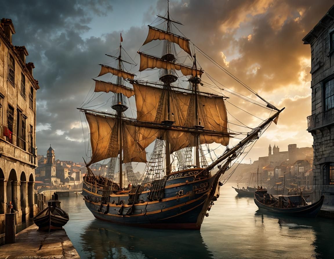Portuguese Galleon Under Golden Hour in Porto
