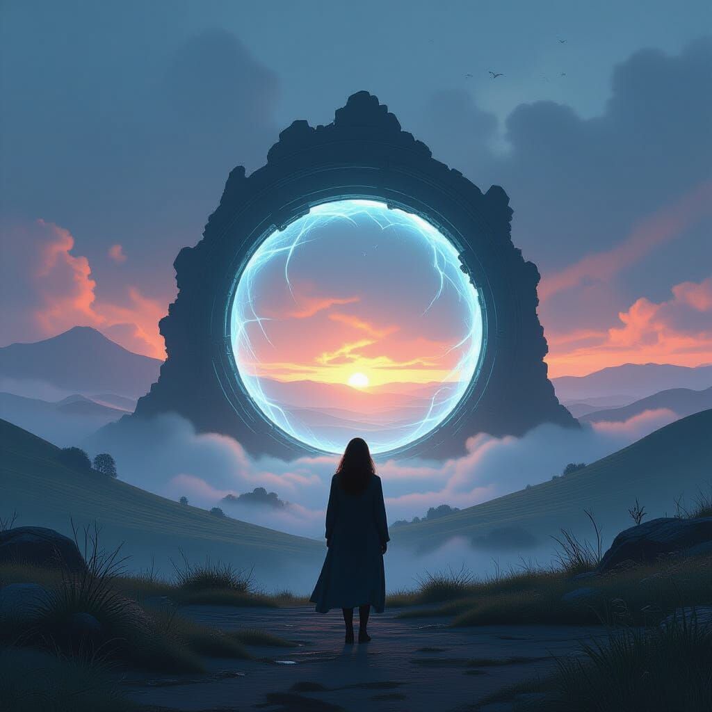 Ethereal Portal in Atmospheric Landscape, Digital Painting