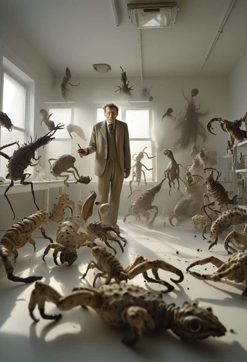 Surreal Portrait in Bizarre Laboratory, Hyperrealism 8k