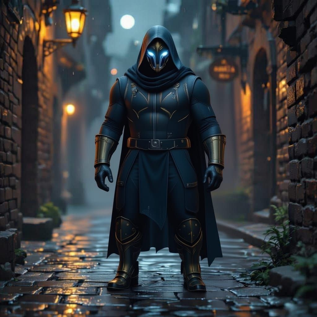 Warforged Rogue Lurking in Dark Alleyway