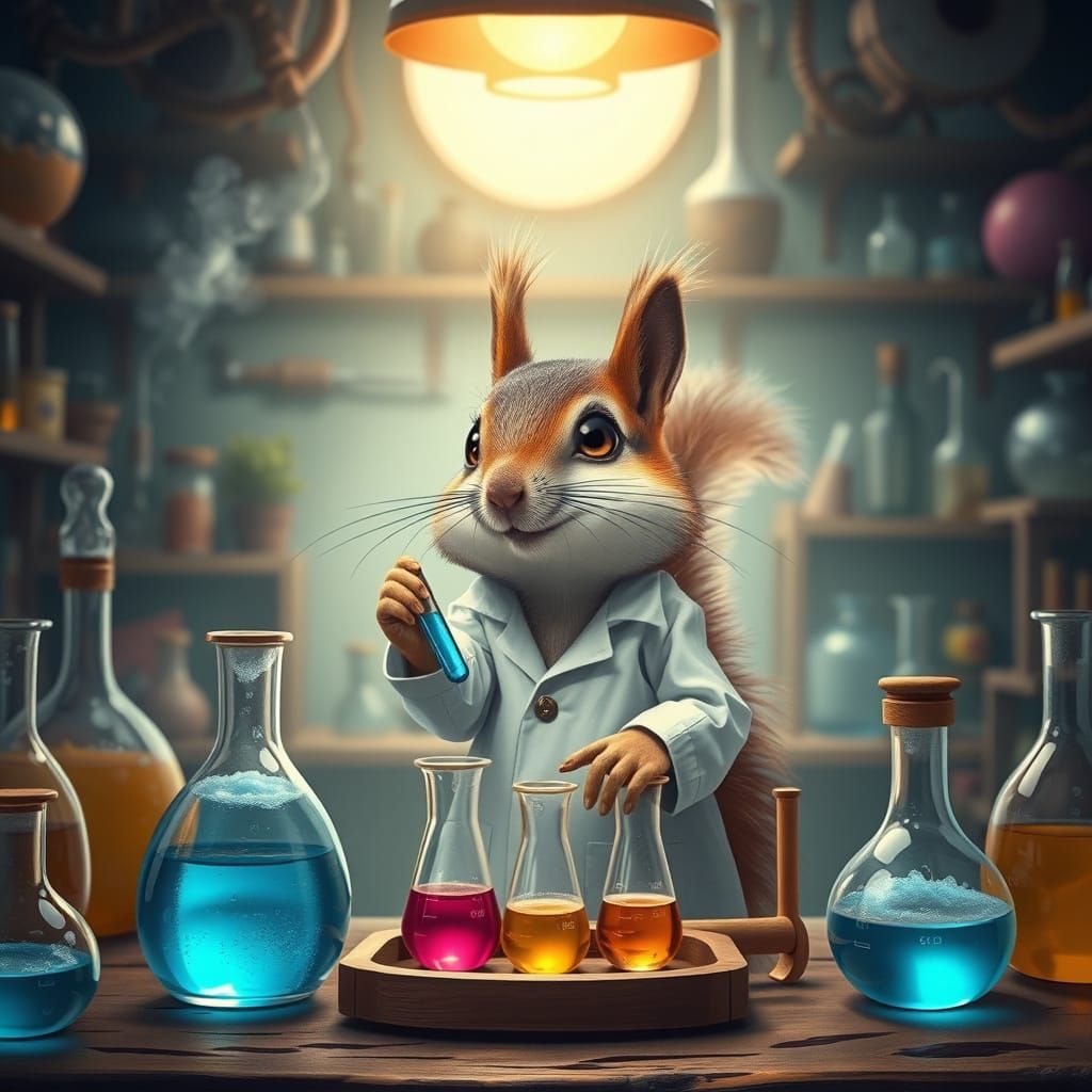 Squirrel Chemist in Lab Coat: Magical Realism