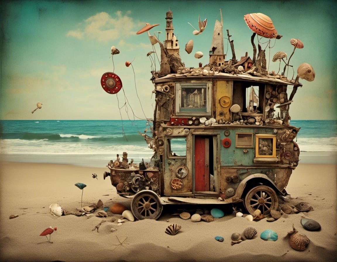 Driftwood Beach Art in Retro Style