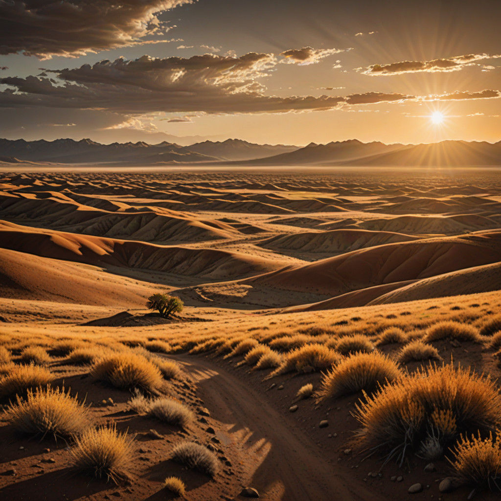 Ethereal Mongolian Landscape at Golden Hour