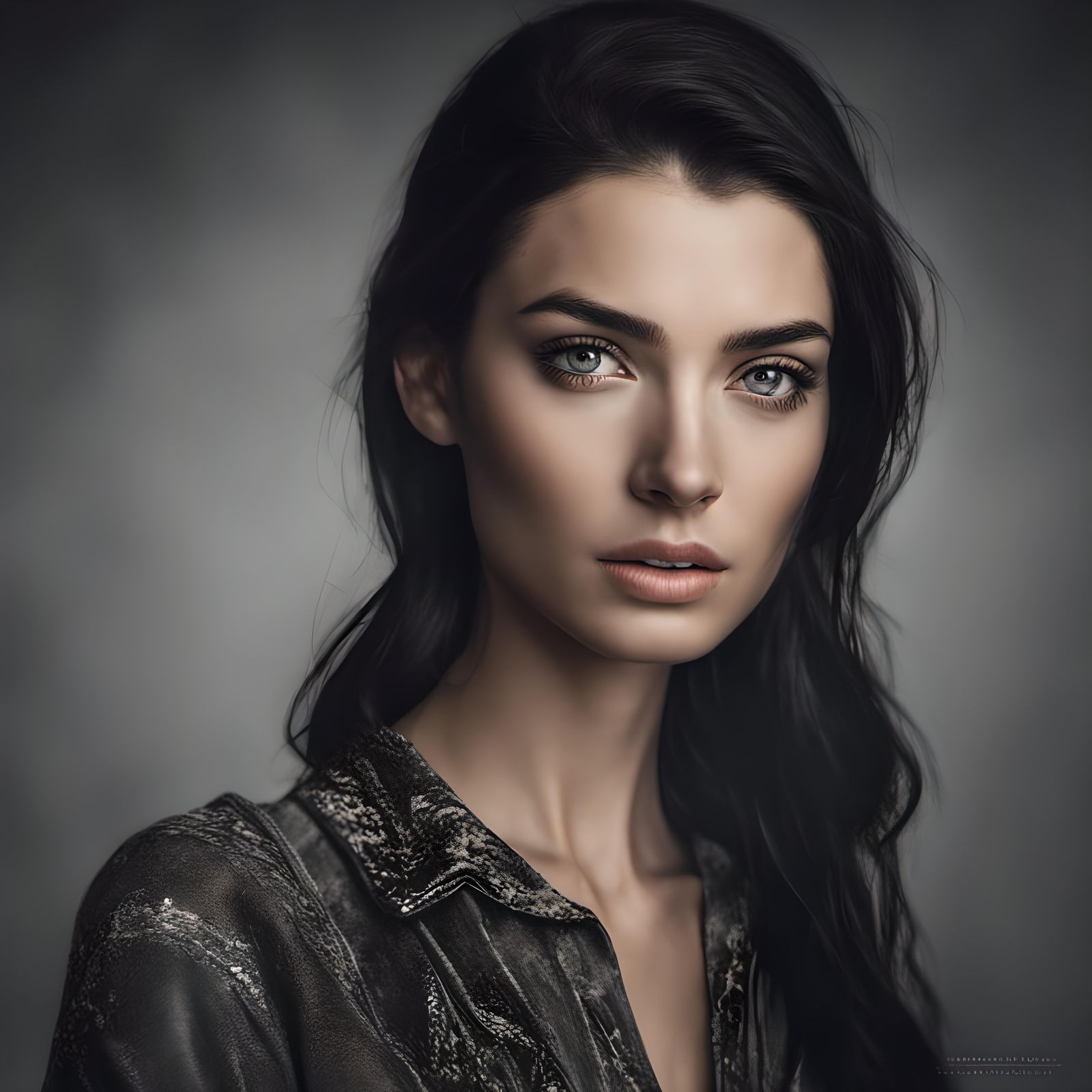 beautiful girl with black hair and grey eyes