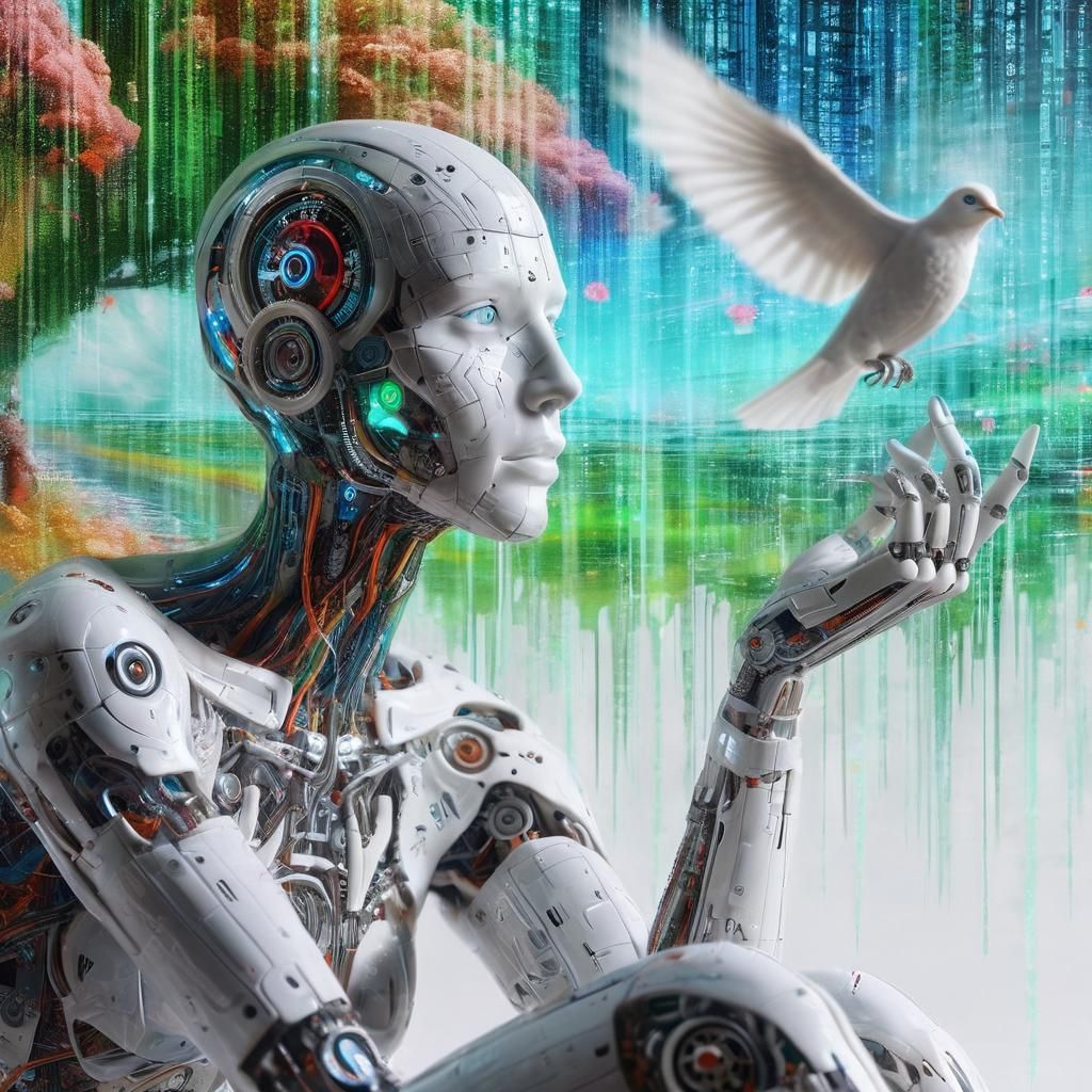 Porcelain Cyborg Reaching for Hopeful Illusion