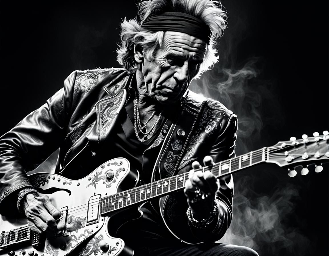 Keith Richards Guitar Portrait in Monochrome