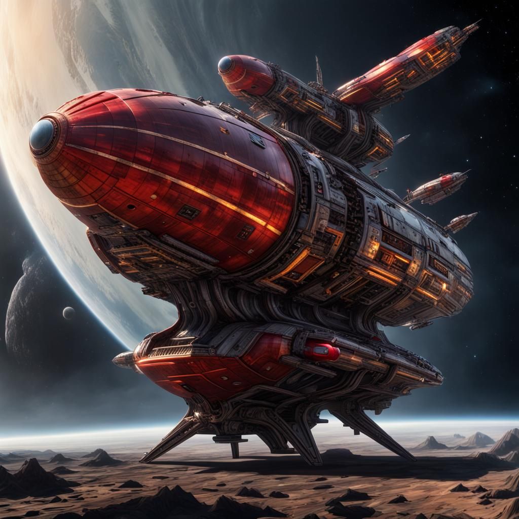 Helix Starship in Chris Foss Style, Hyperrealistic