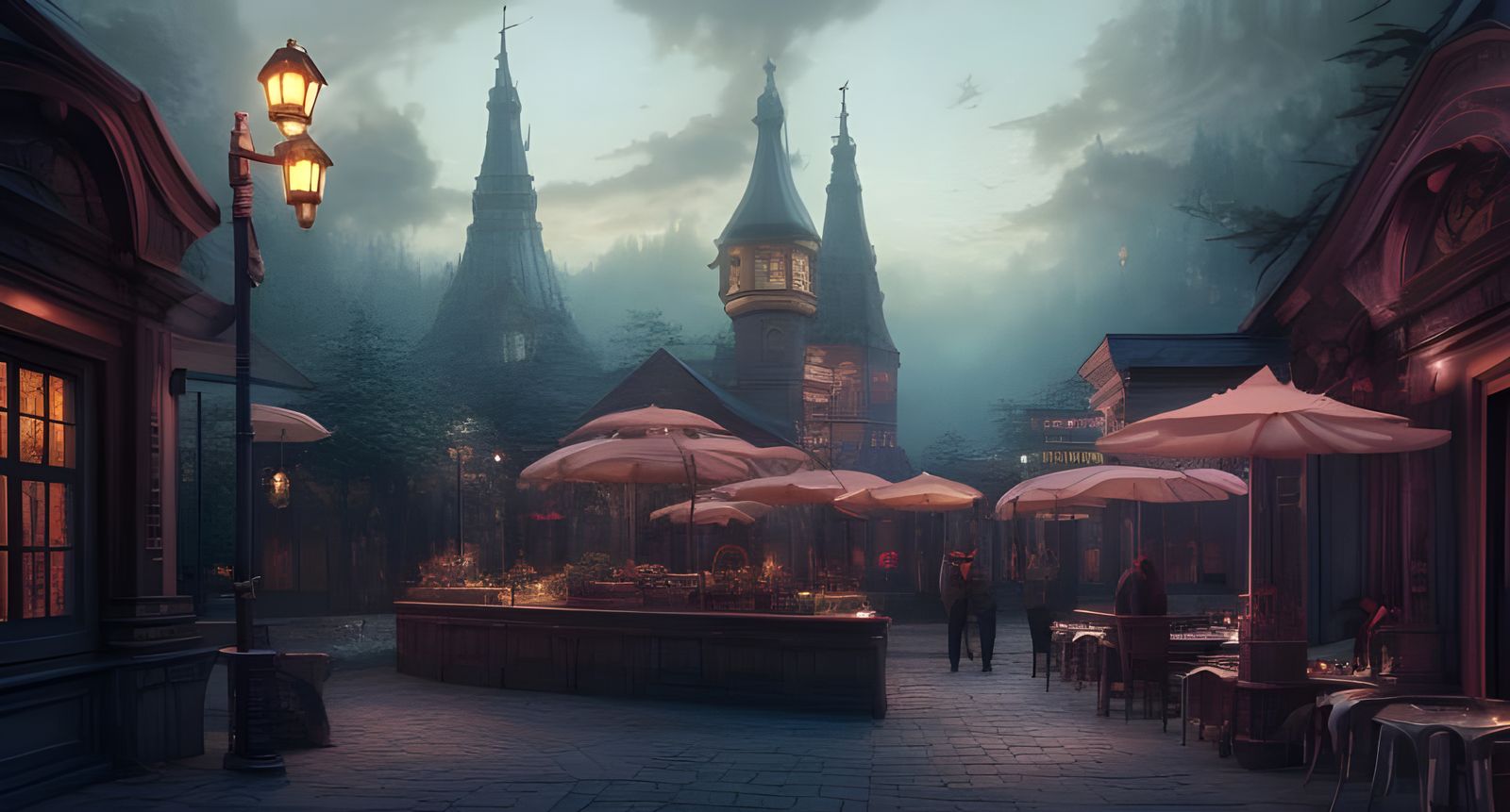 Detailed Night Cafe in Hyper-Realistic Digital Art