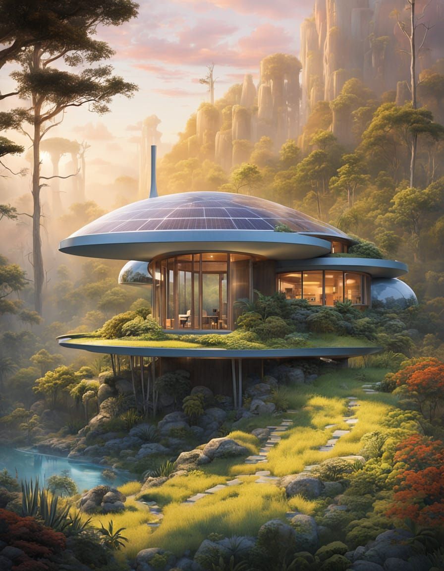 Ethereal Eco-Friendly Abode under Solar Halo