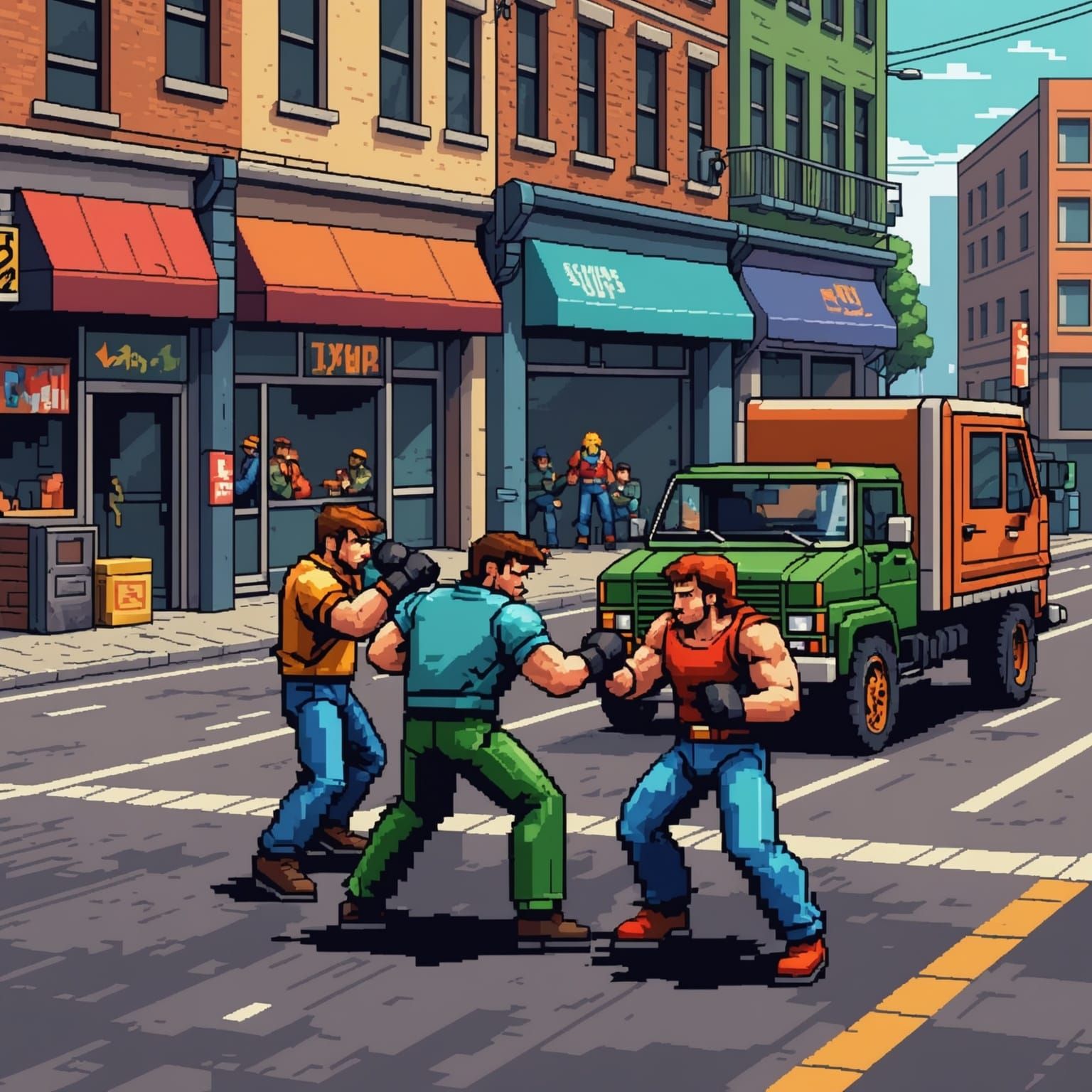 Pixel Art Street Fight with Retro Game Look