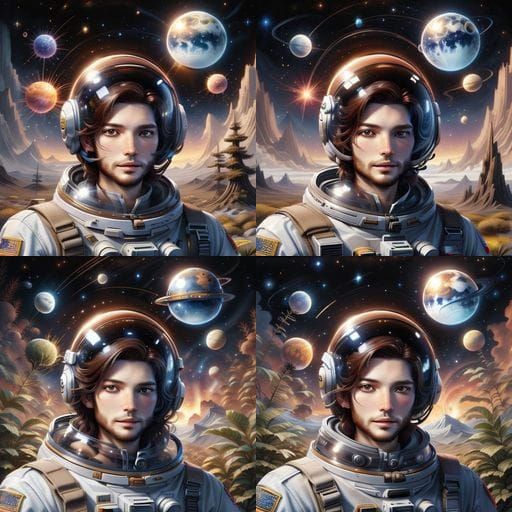 Watercolor Portrait of a Space Explorer in a Brown Spacesuit