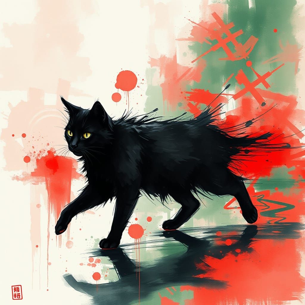 Expressive Ink Cat in Vibrant Hues
