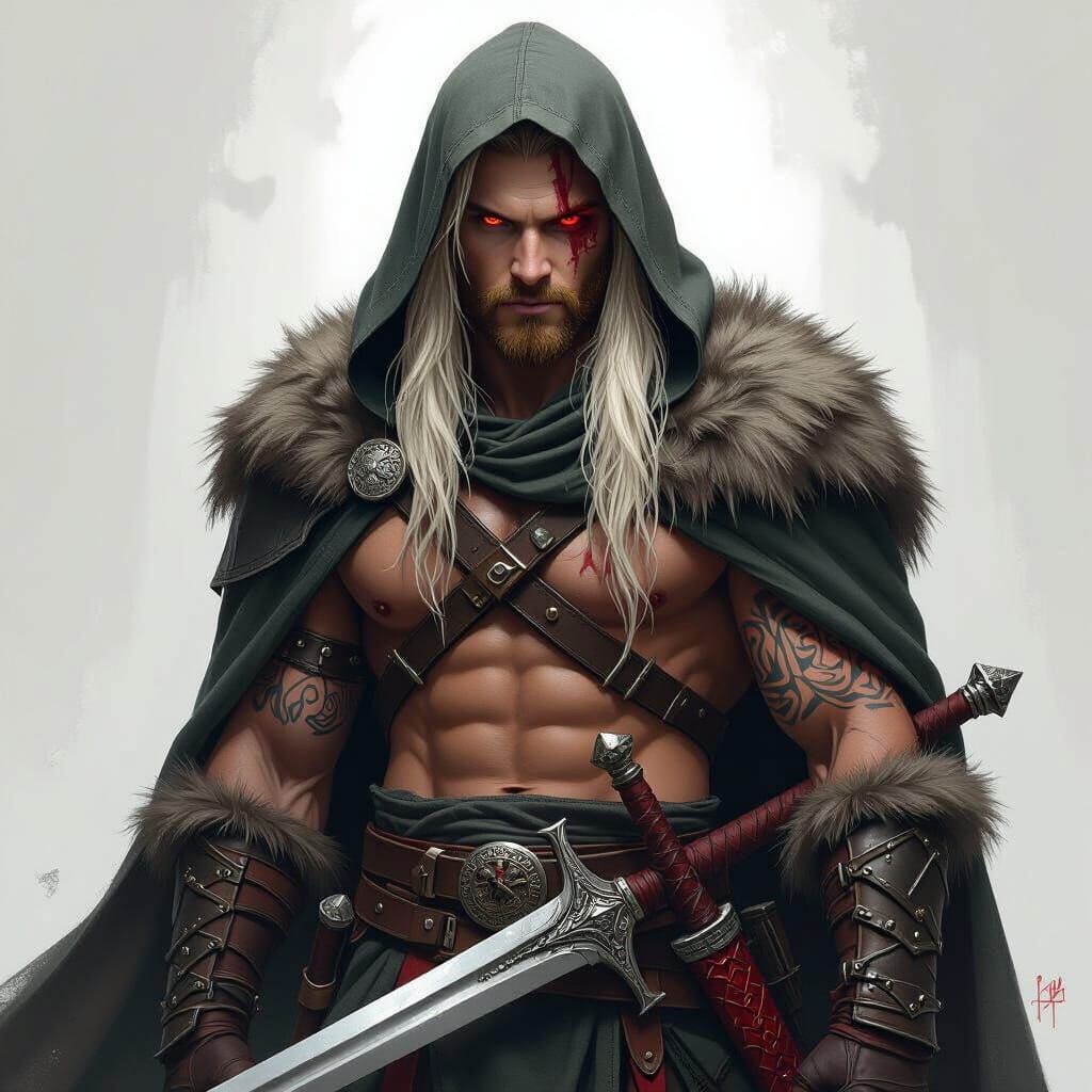 Dragonborn Warrior with Sword in Dark Fantasy Style