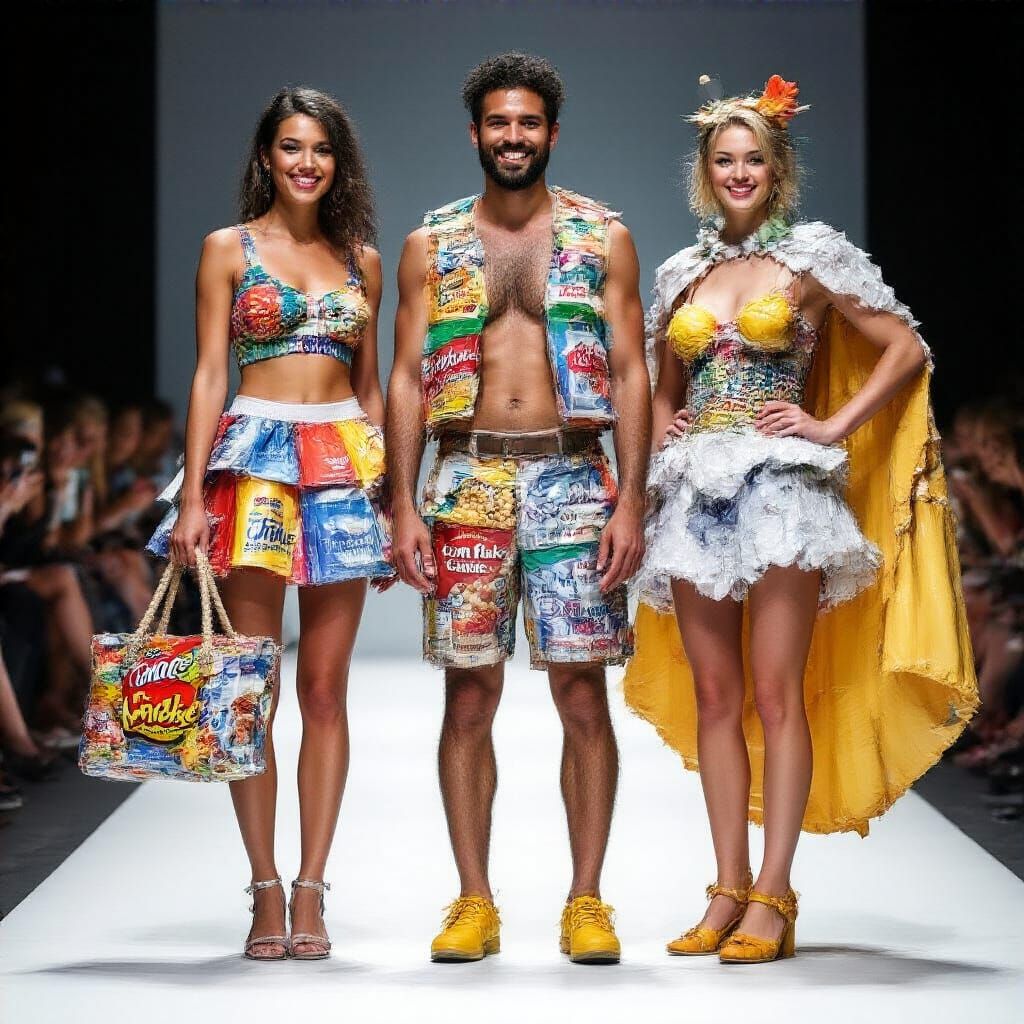 Eco-Friendly Family Fashion on Runway in Recycled Outfits