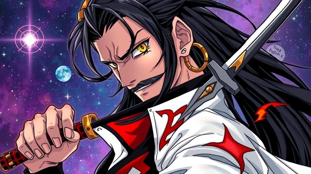 Enigmatic Space Pirate Captain with Golden Eye and Mysteriou...