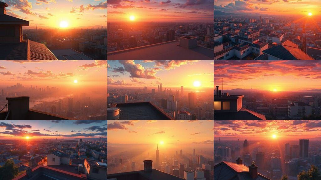 Anime Cityscape Rooftop Sunset View