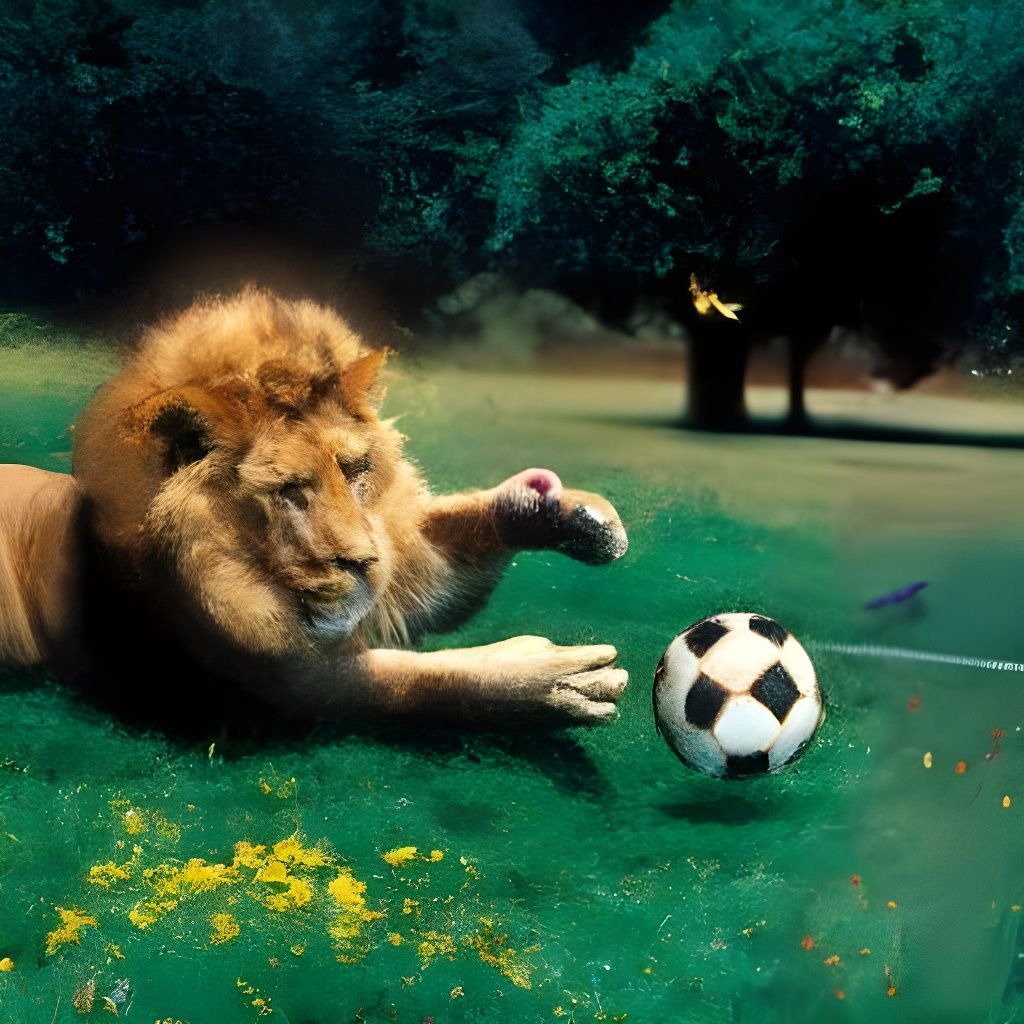 Hyperrealistic Lion Playing Soccer in Color Film