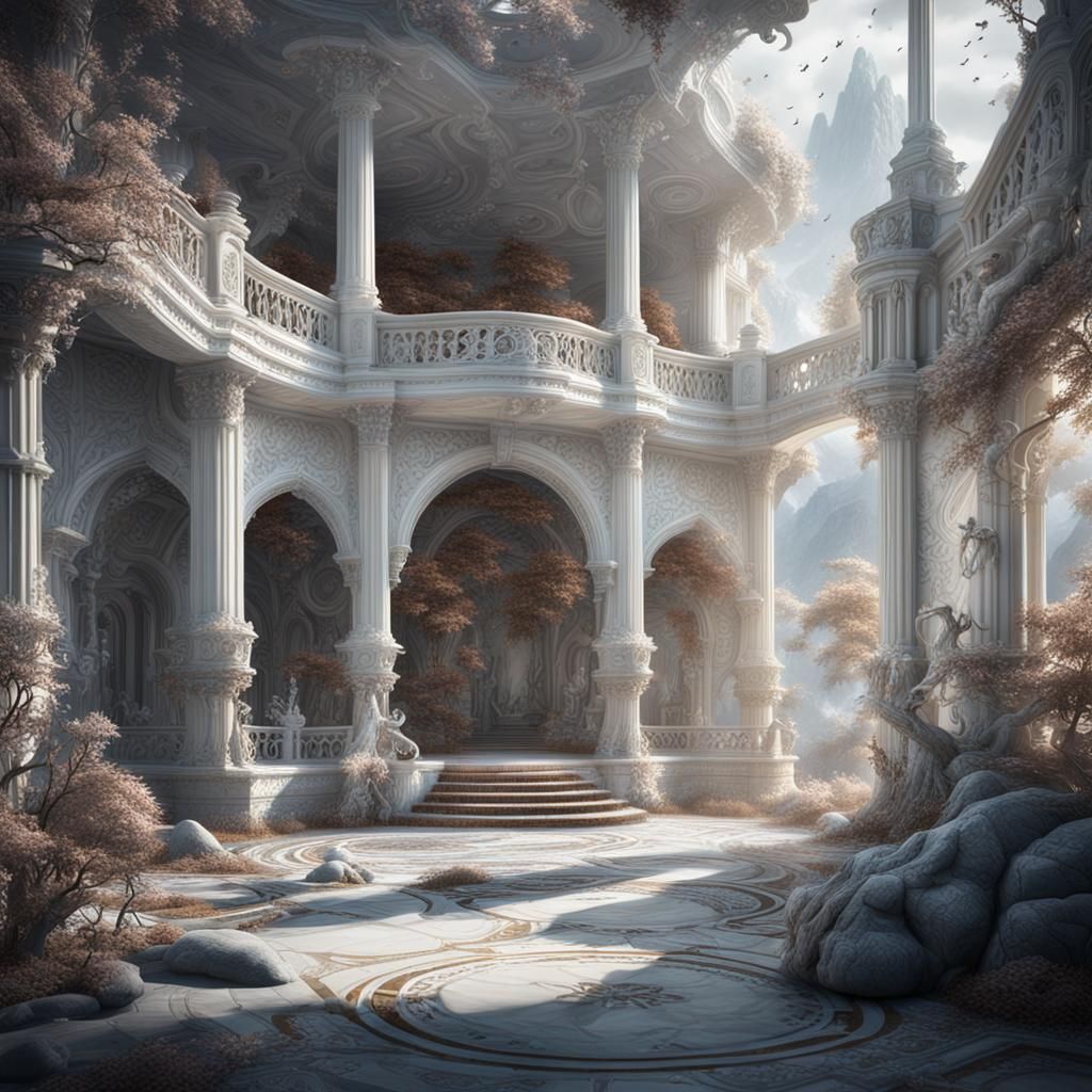 Detailed White Room in Matte Painting Style