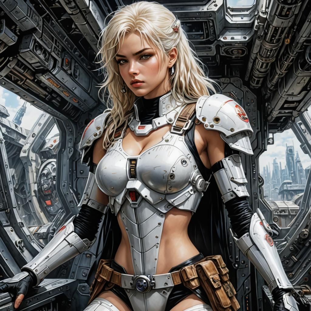 Cyberpunk Hawaiian Woman in Spaceship Interior