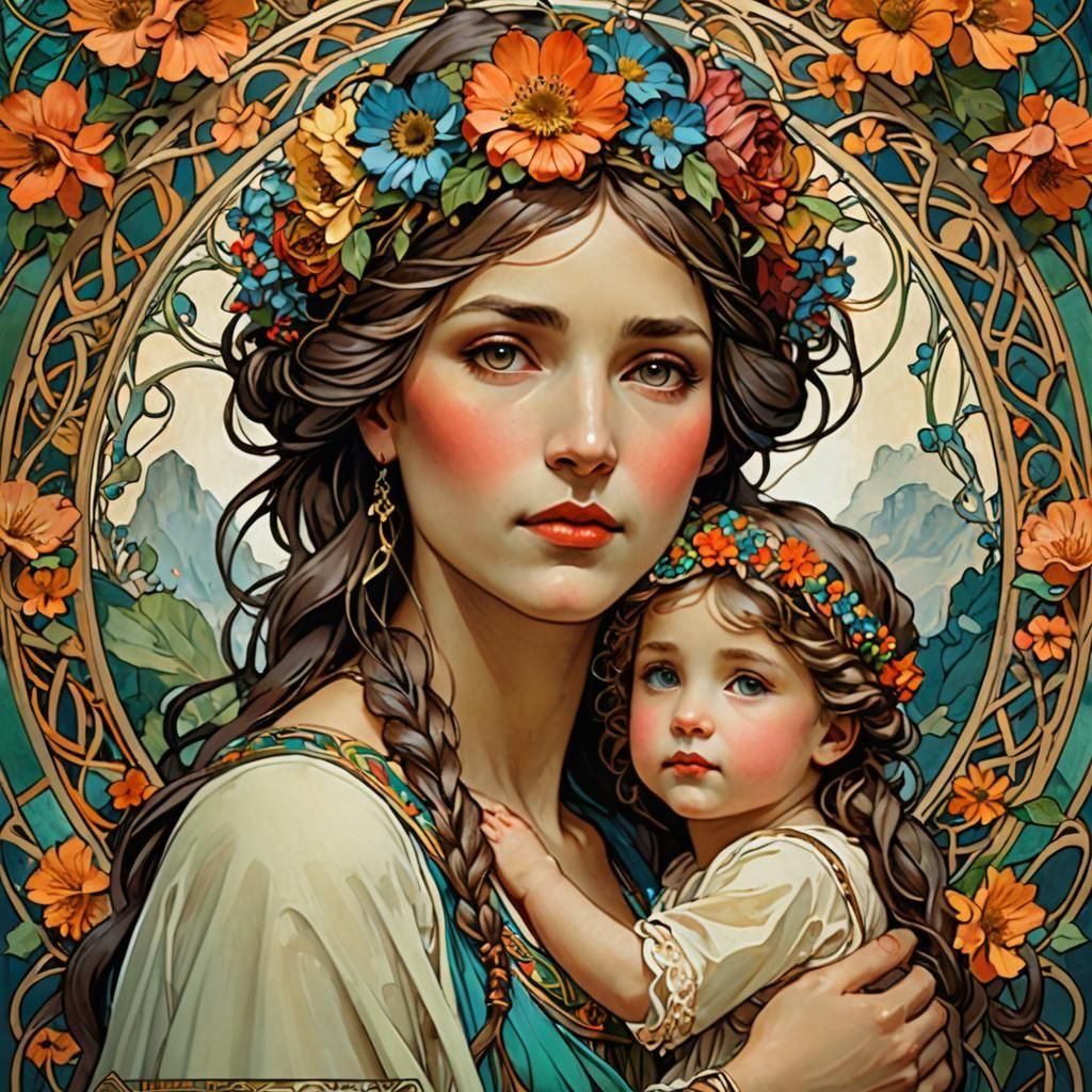 Mother Nature Embodiment in Art Nouveau Style