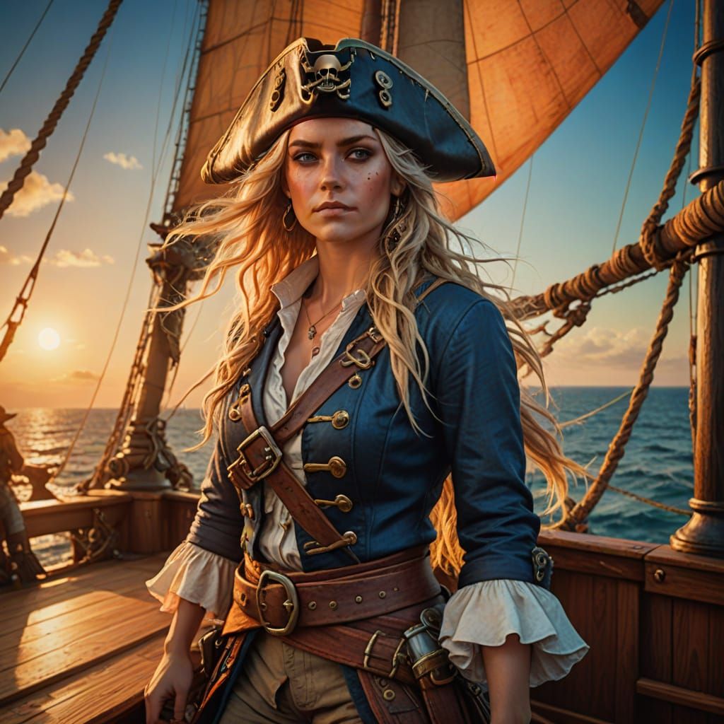 Blond Pirate on Deck at Golden Hour