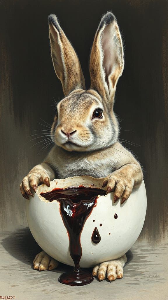 Horror Bunny Smirks with Oozing Onyx Egg
