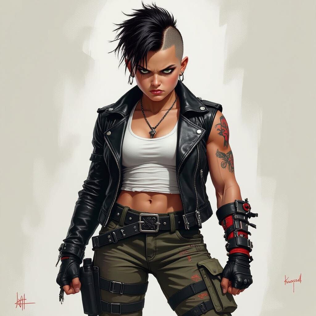 Punk Warrior in Baldur's Gate Style