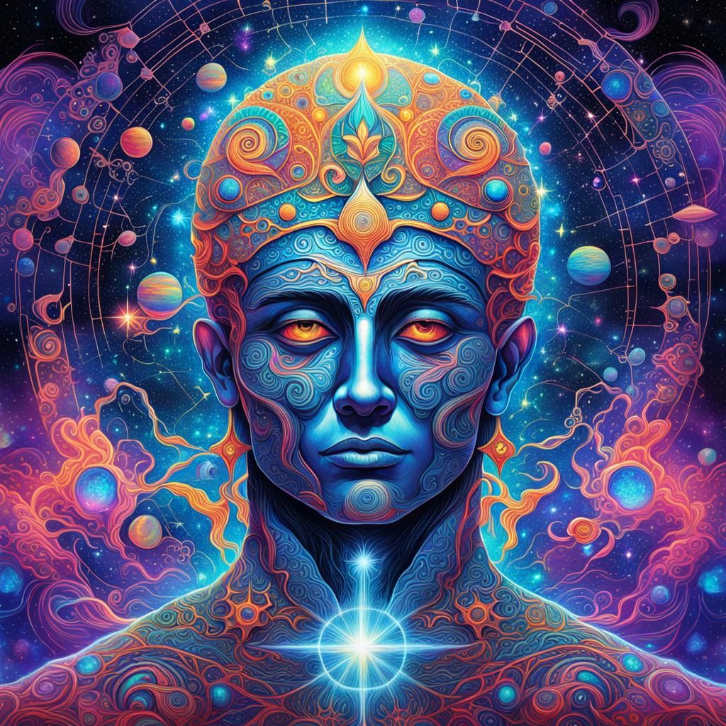 Mystic Cosmic Artwork in Holographic Style