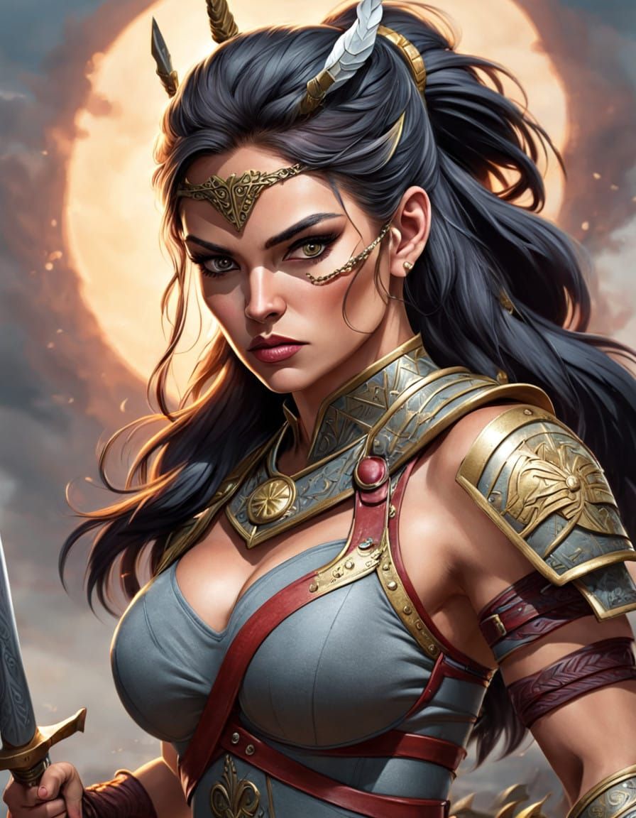 Empowered Female Warrior in Ancient Armor