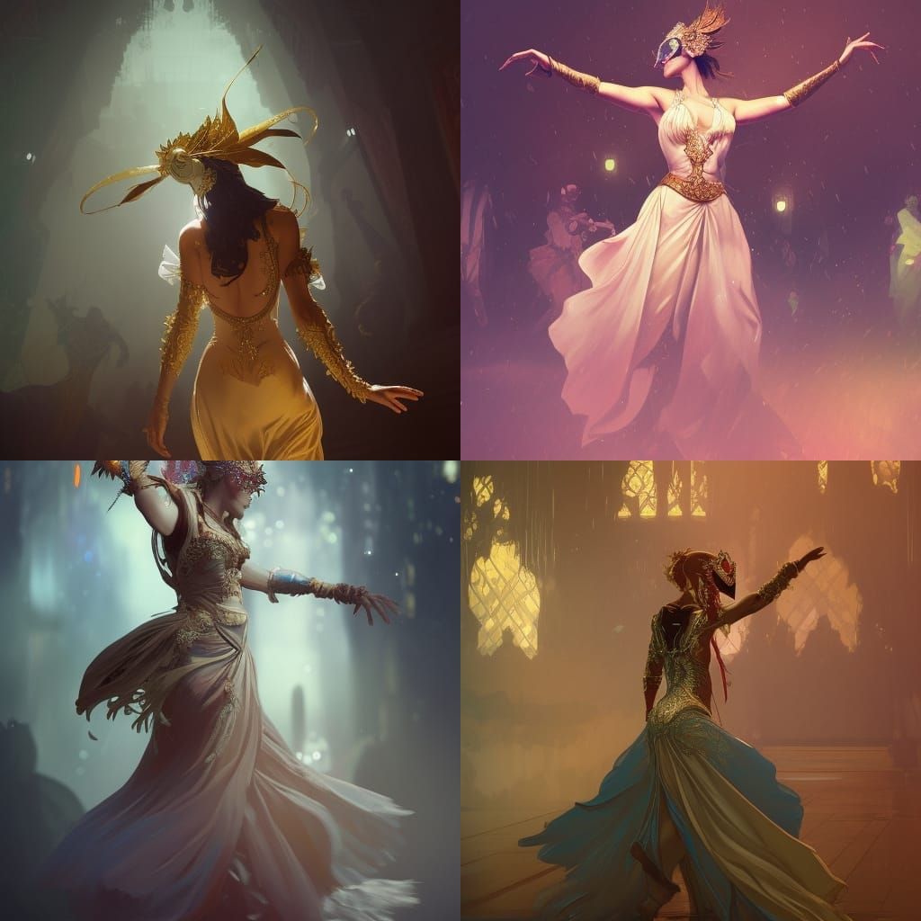 Masquerade Ball Dancer in Art Nouveau Style
