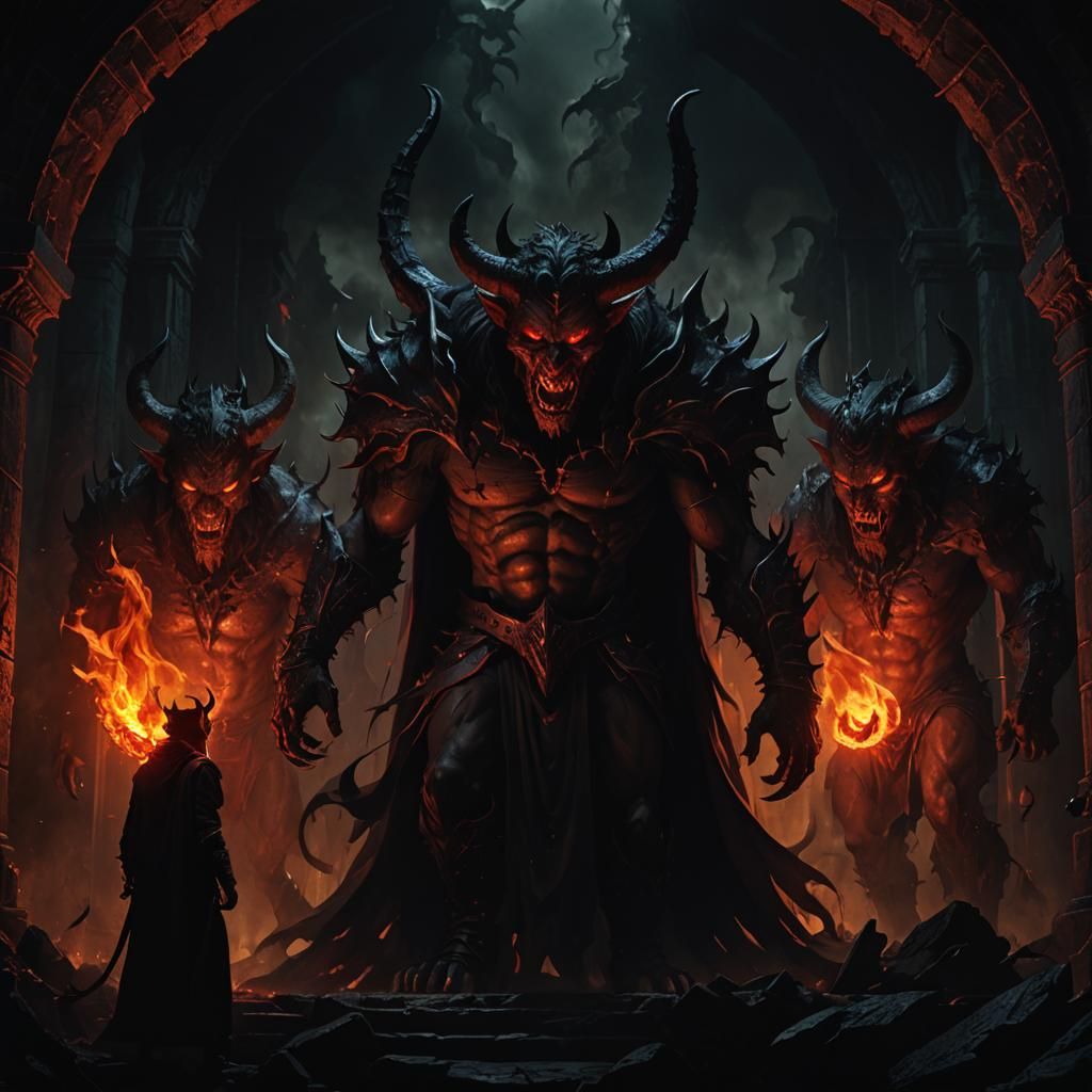 Dark Fantasy Devil and Henchmen Before Portal