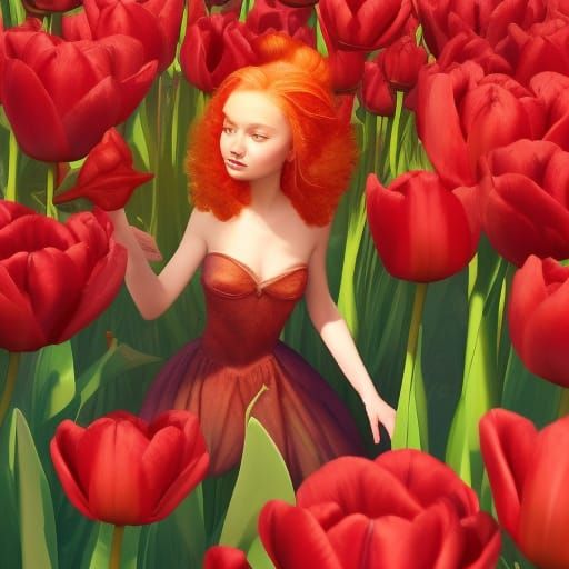 Thumbelina in Red Tulip: Watercolour Art